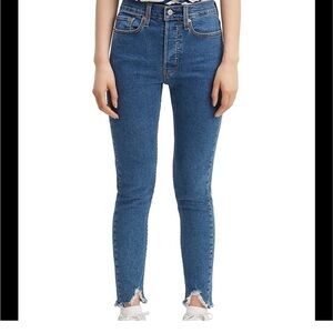 Levi’s Wedgie Jeans Women’s Size 25 Blue Destroyed Raw Hem Tapered Leg